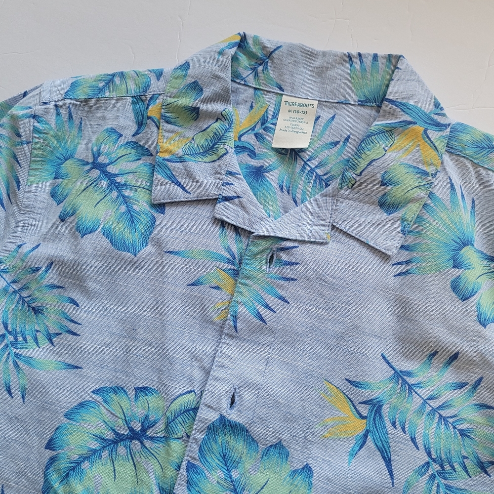 Thereabouts Kids Tropical Leaf Button Up Short Sleeve Shirt Size 10-12